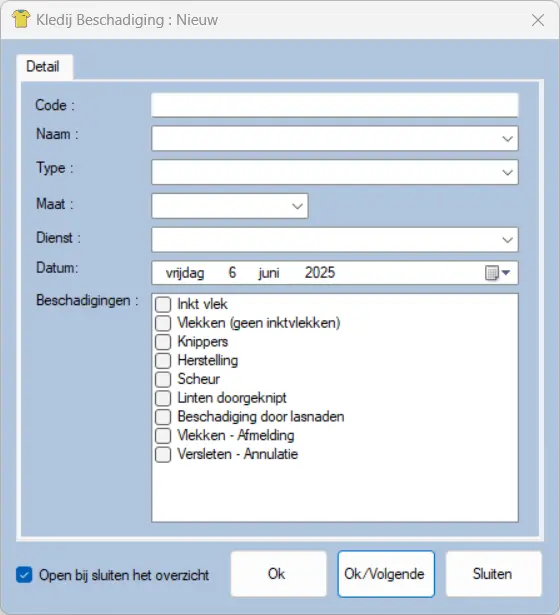 The scan page for KledijBeschadigingen