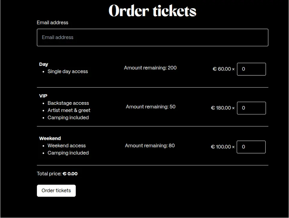 The order tickets page for Solar Flare